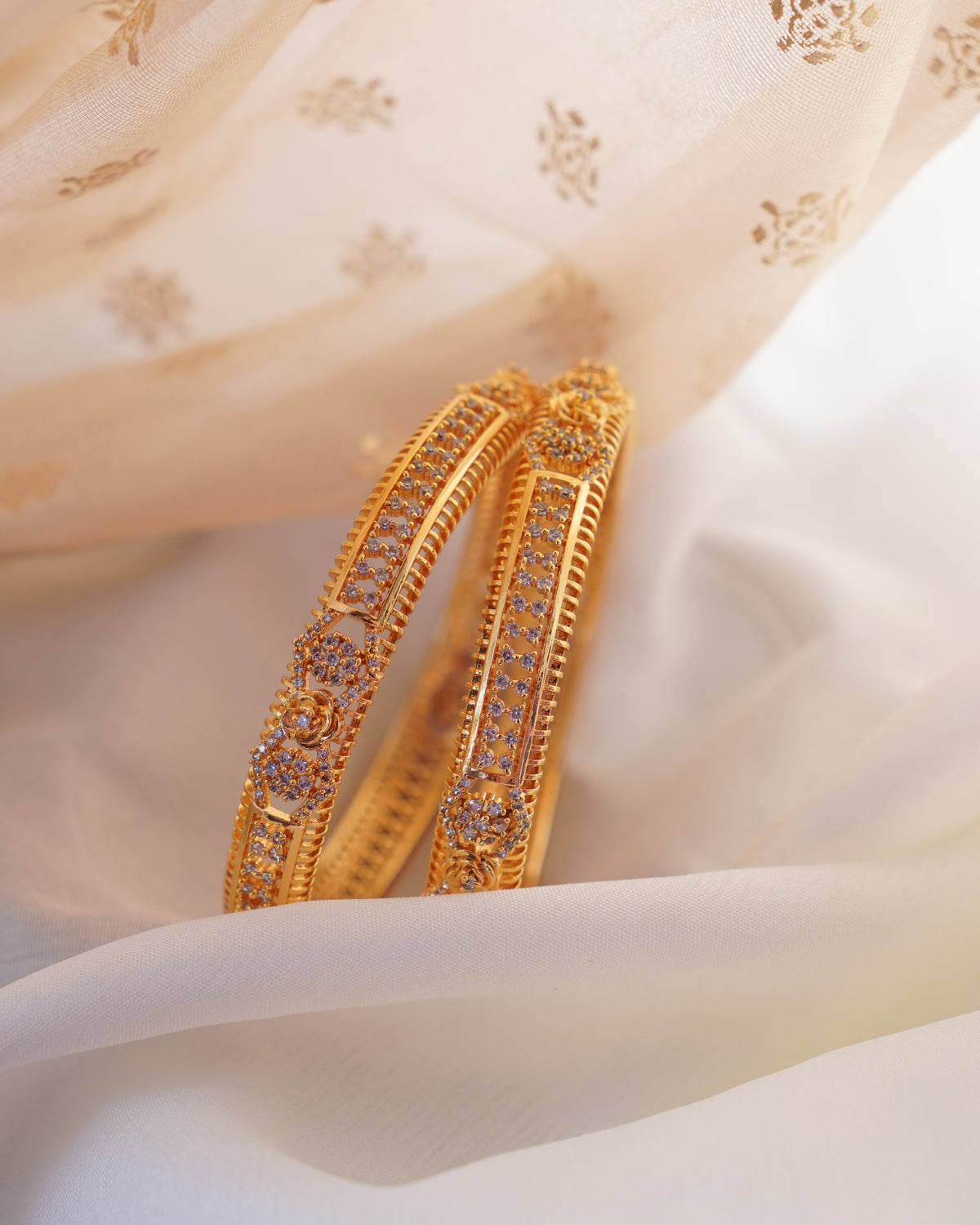 ZORA -  Premium 1 Gram Gold Plated American Diamond Kada Bangles | Micro Plated Stone Encrusted Traditional Bracelets Set of 2