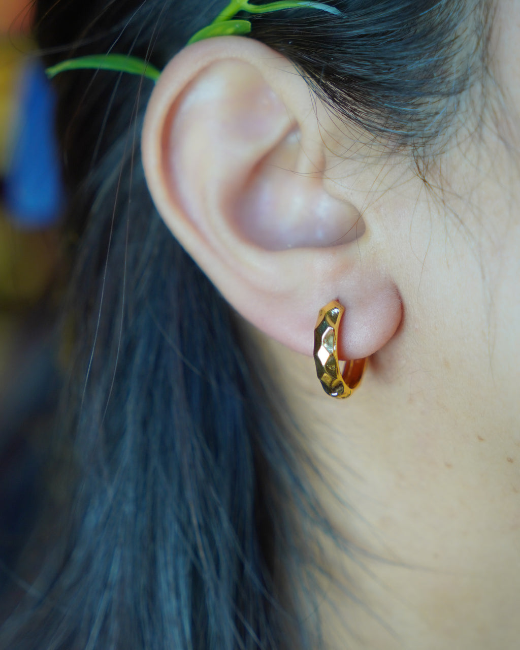 FLORA- Faceted Gold Huggie Hoop Earrings
