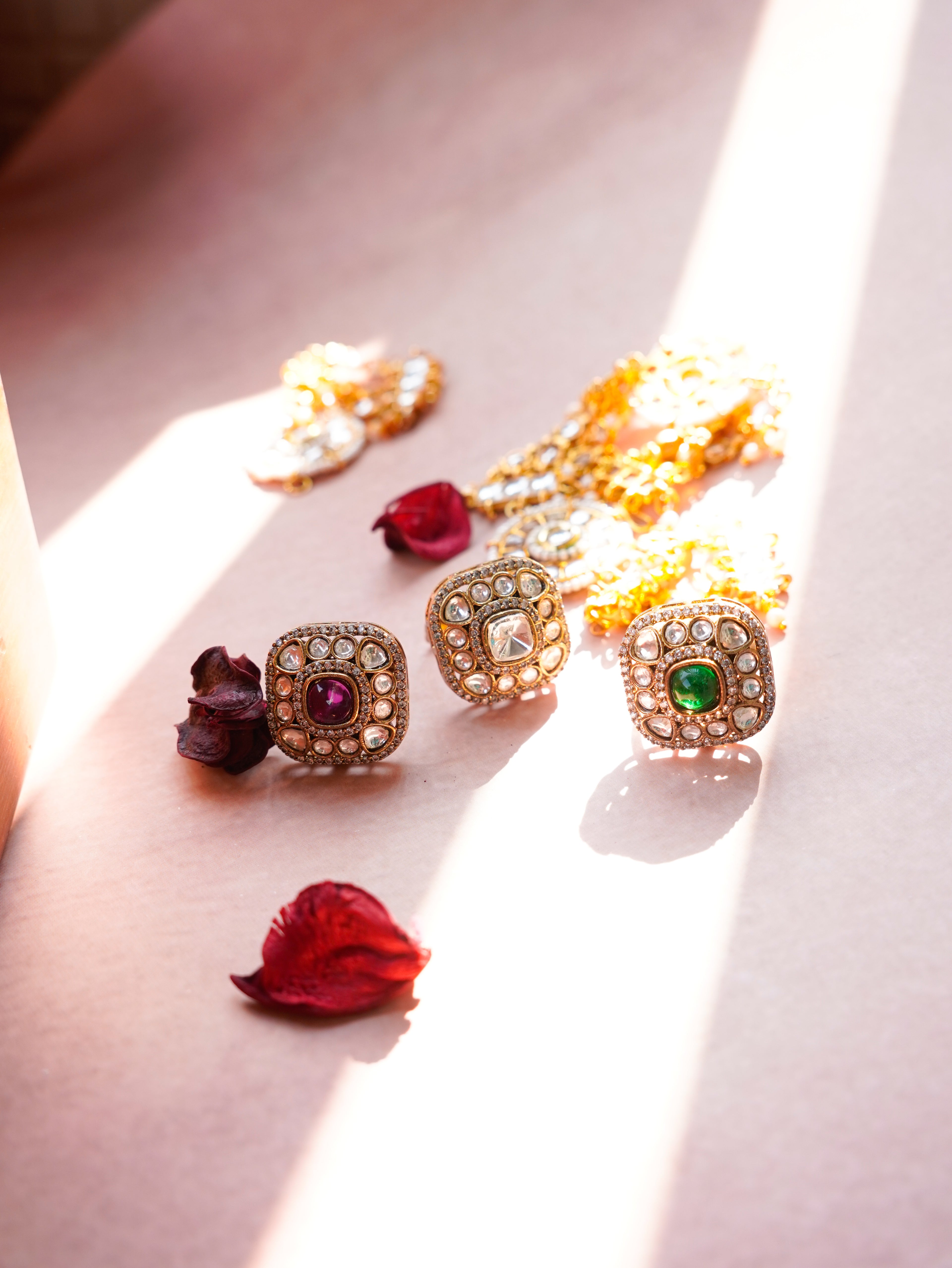 ZIKHIN-Luxury Square Kundan Rings