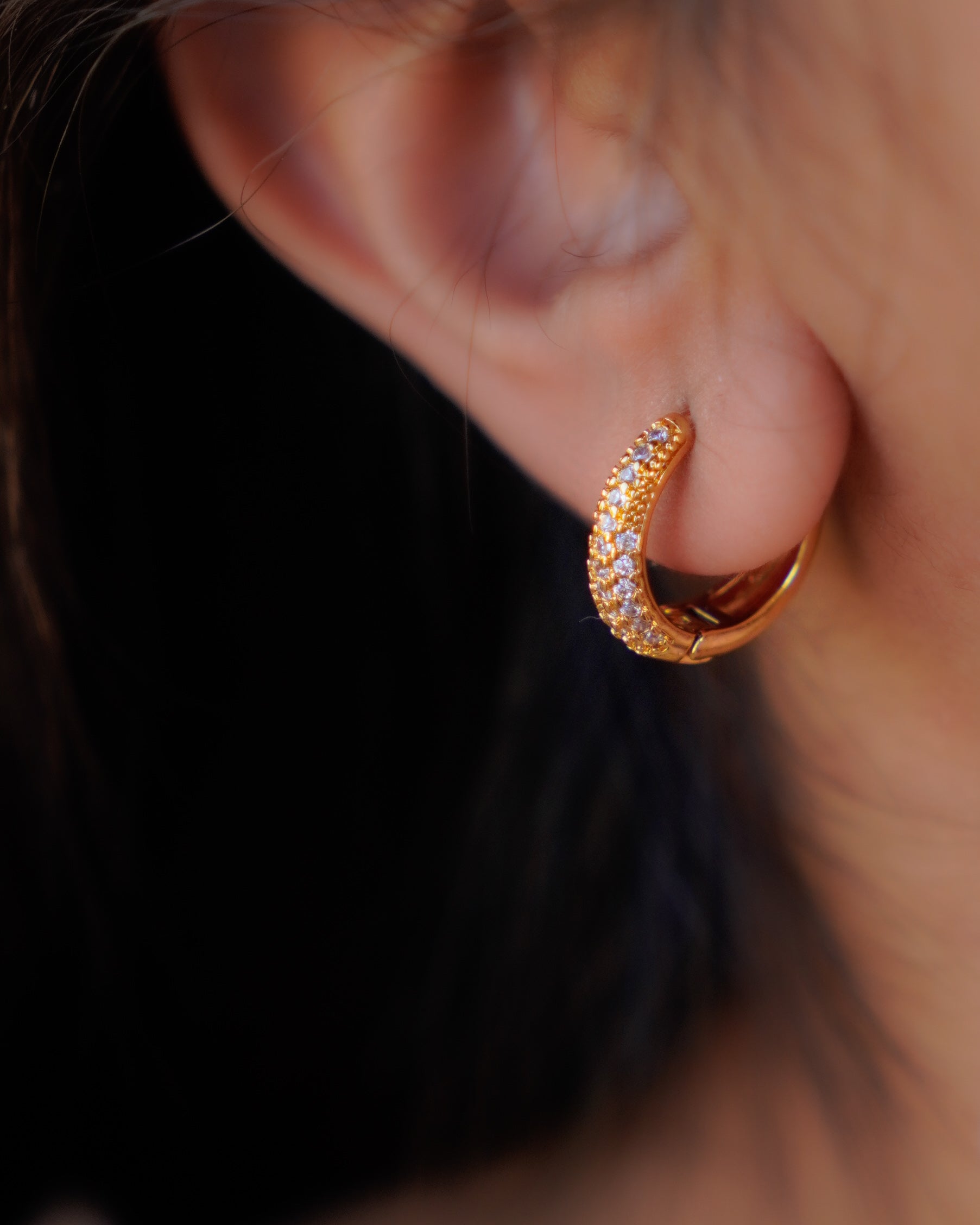 FLORA- Gold Pavé Hoop Earrings |Minimal Zircon Huggie Hoops for Everyday Wear