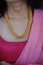 ORO- Premium 1 Gram Gold Plated Lace Mesh Mala Necklace | Micro Plated Traditional Criss Cross Filigree Haram Long Chain