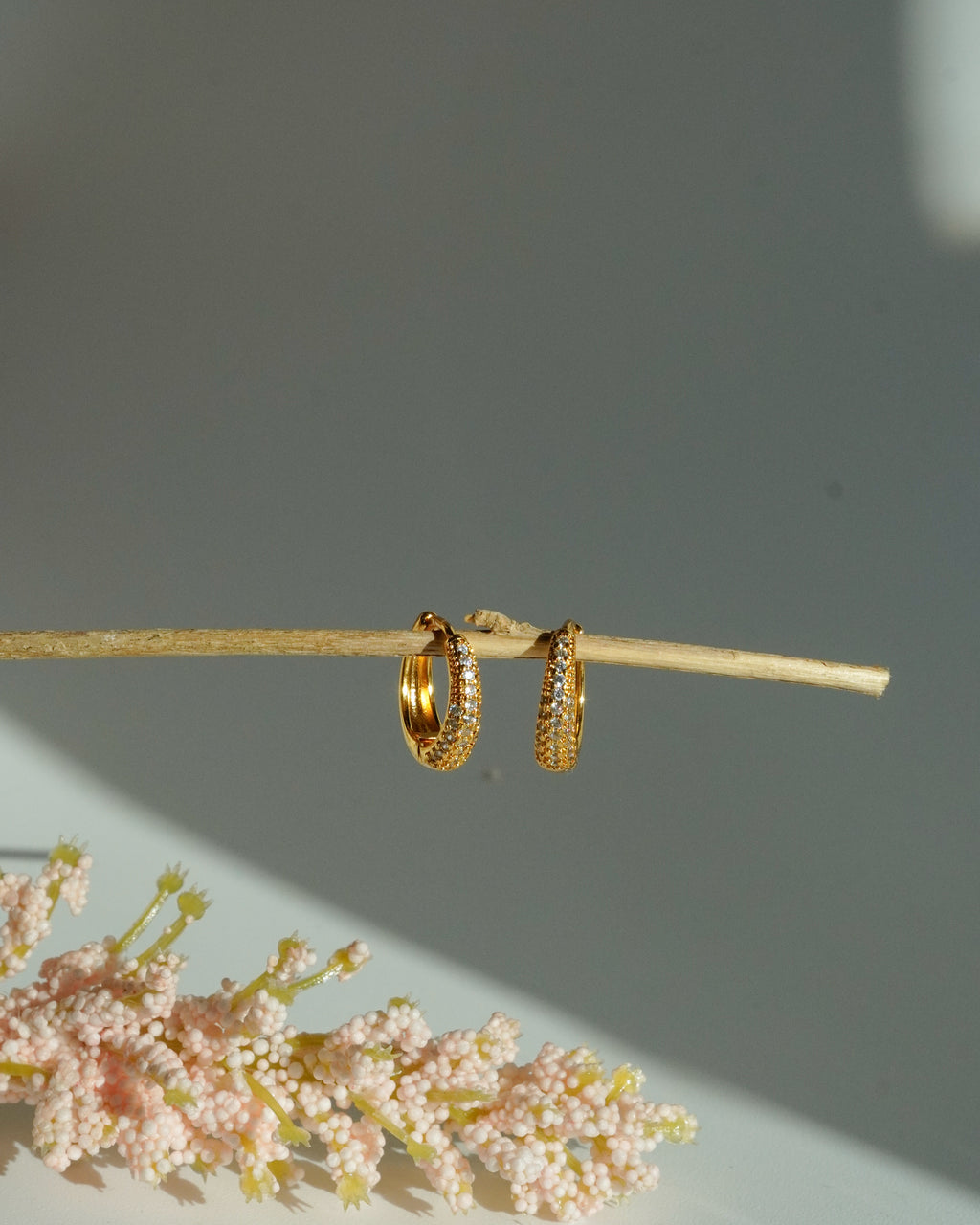 FLORA- Gold Pavé Hoop Earrings |Minimal Zircon Huggie Hoops for Everyday Wear