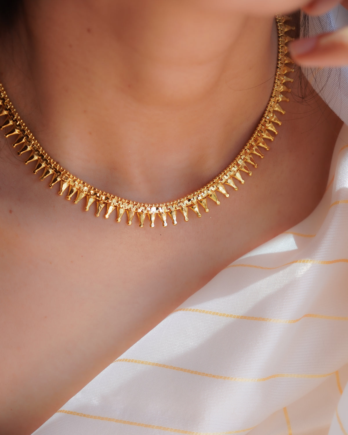 ORO-Gold Plated Geometric Spike Necklace Set | Micro Plated Traditional Necklace with Matching Sunburst Studs