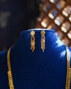ORO-  Premium 1 Gram Gold Plated Traditional Long Haram Set | Micro Plated Sleek Rani Haar with Central Floral Pendant and Matching Earrings