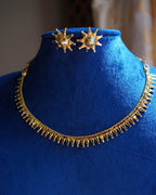 ORO-Gold Plated Geometric Spike Necklace Set | Micro Plated Traditional Necklace with Matching Sunburst Studs