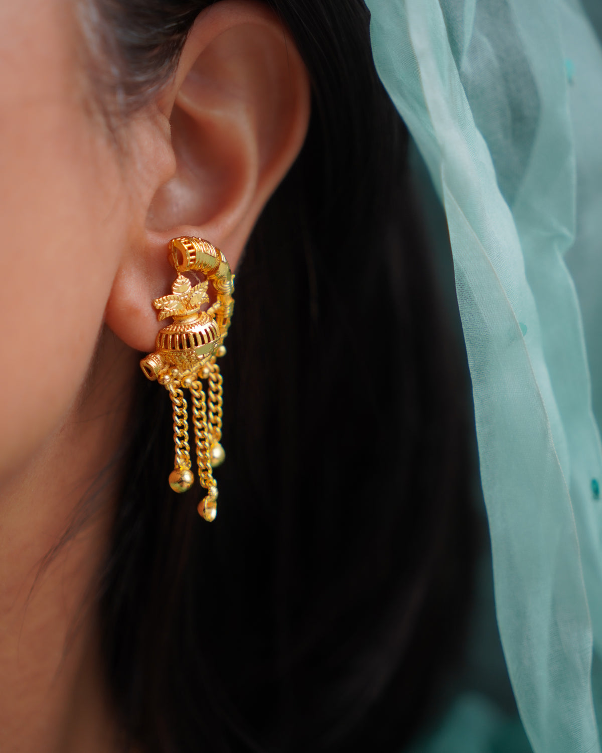 ORO- Traditional 1 Gram Gold Purnakumbha Necklace Set with Matching Drop Earrings | Premium Micro Plated Temple Jewellery