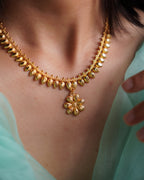 ORO- Gold Plated Jasmine Bud Necklace Set | Premium Micro Plated Floral Pendant and Studs Set