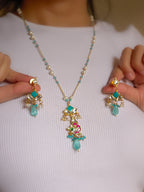 ZIKHIN-Long Multi Colour Jadau Kundan Necklace Set