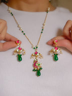 ZIKHIN-Long Multi Colour Jadau Kundan Necklace Set