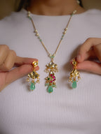 ZIKHIN-Long Multi Colour Jadau Kundan Necklace Set