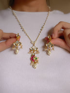 ZIKHIN-Long Multi Colour Jadau Kundan Necklace Set