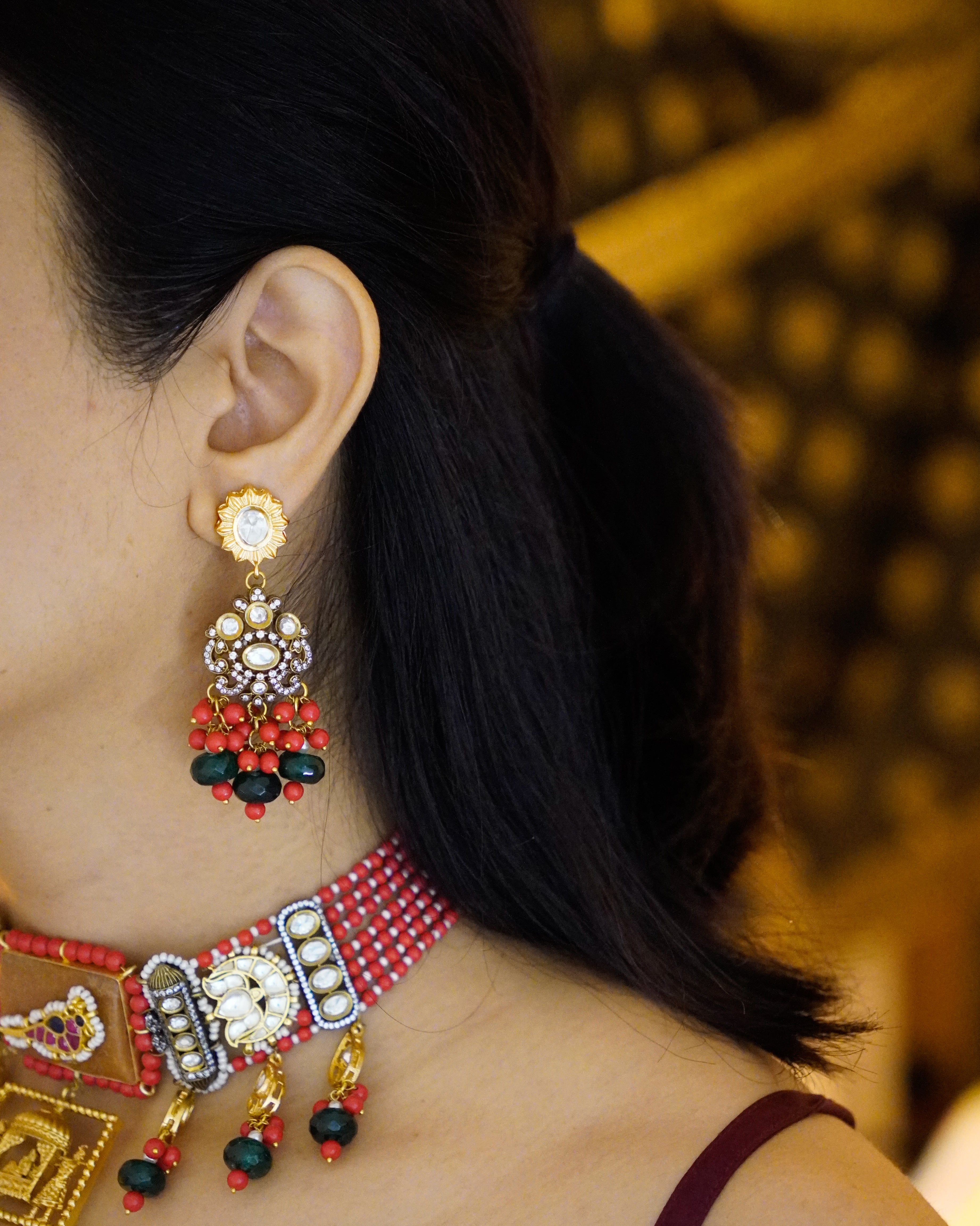 ZIKHIN- Beautiful Palki Stonework Kundan Choker Set