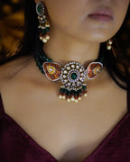 ZIKHIN- Radiant Elegance Kundan Choker Set with Stunning Red Quartz