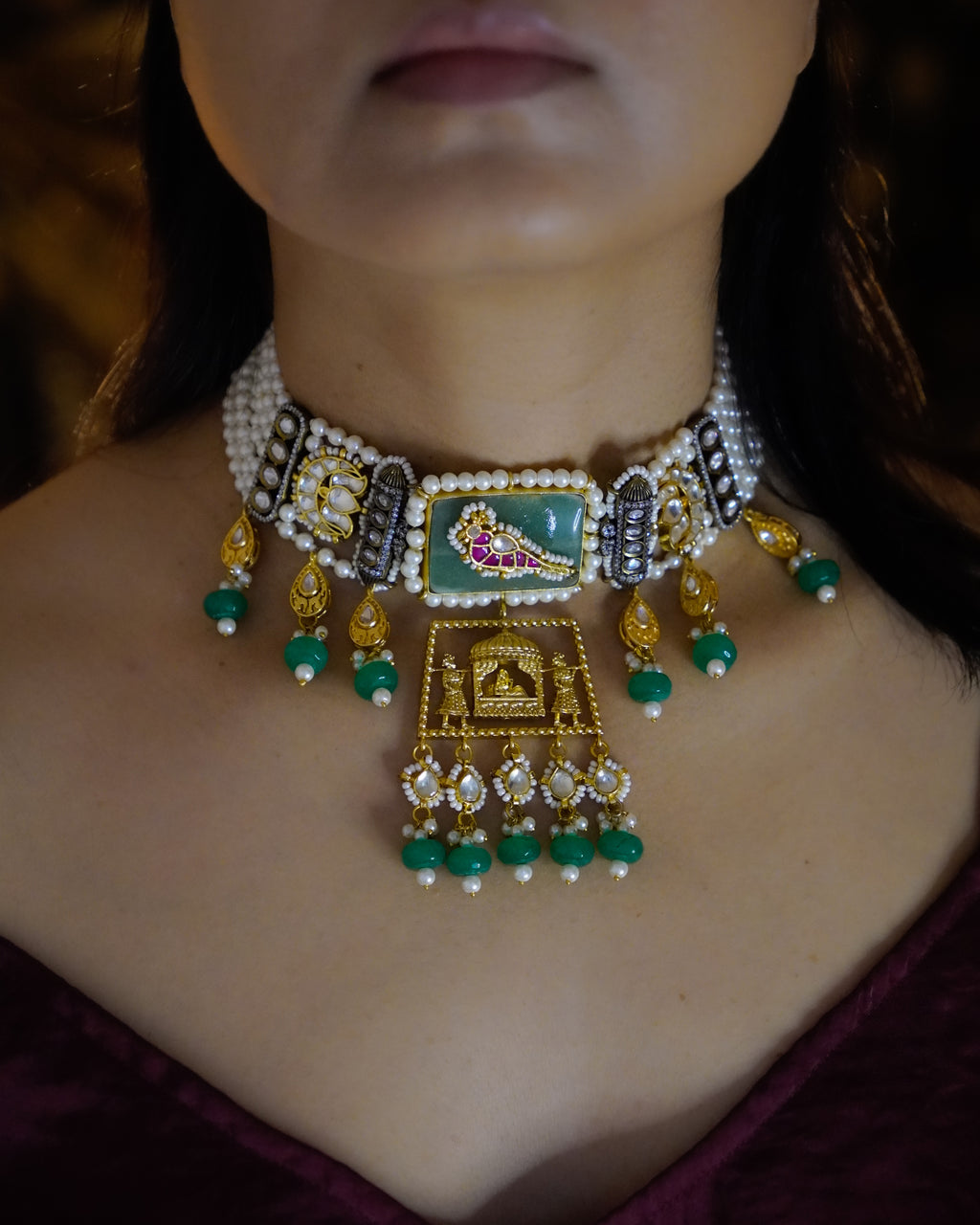 ZIKHIN- Beautiful Palki Stonework Kundan Choker Set