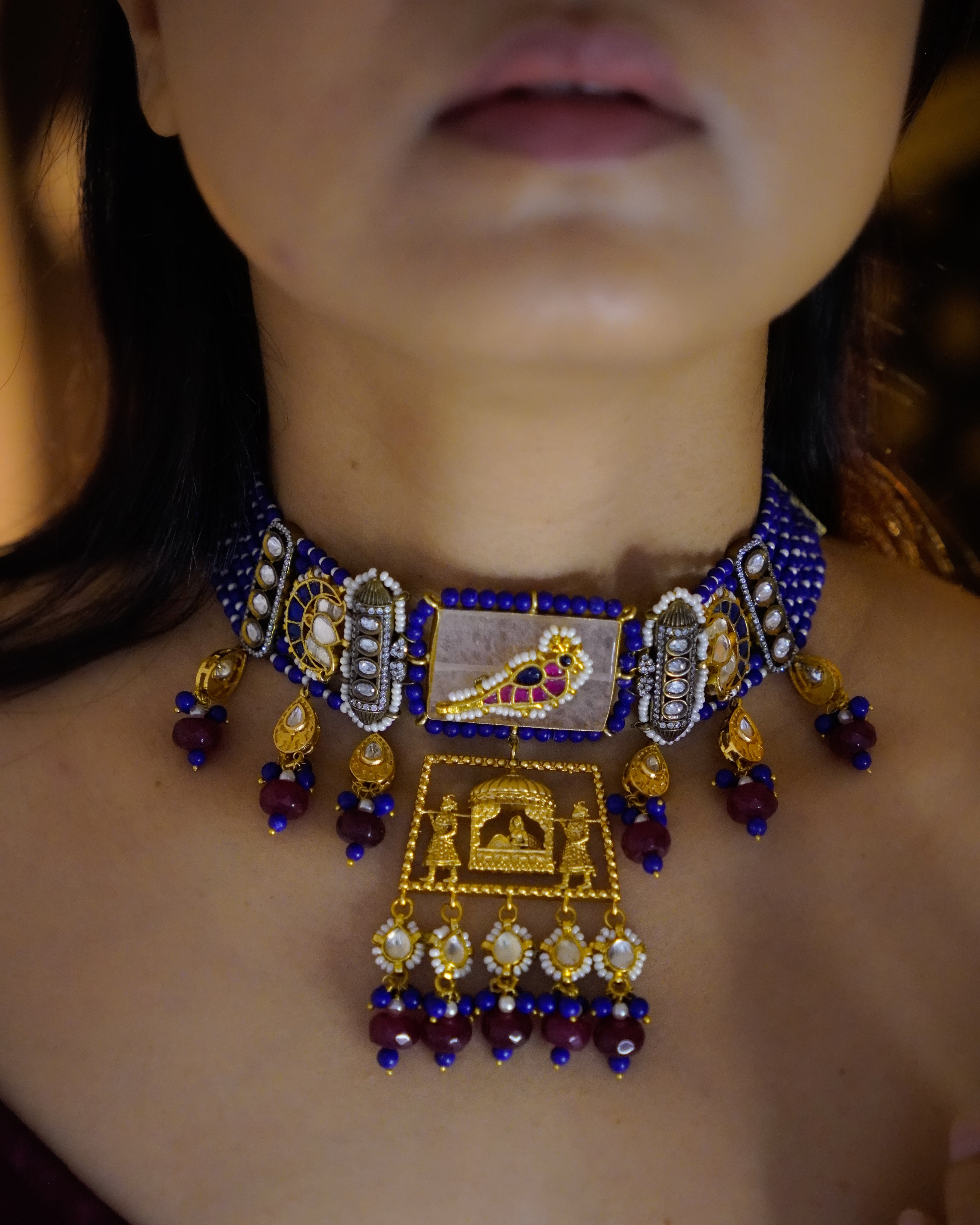 ZIKHIN- Beautiful Palki Stonework Kundan Choker Set