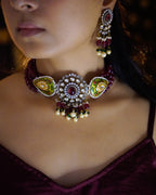 ZIKHIN- Radiant Elegance Kundan Choker Set with Stunning Red Quartz