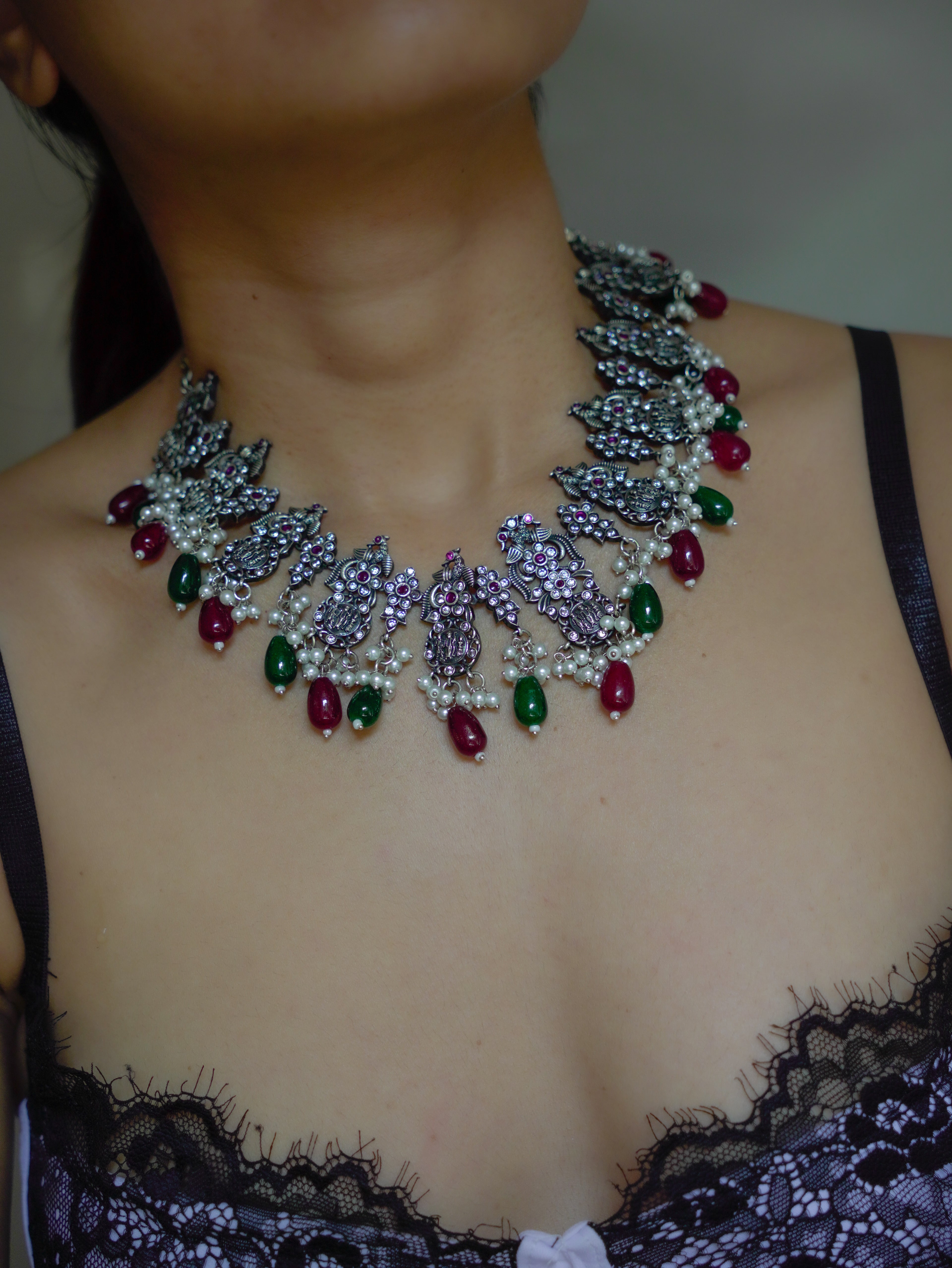 Anassa- Multi stone Peacock floral Necklace Set