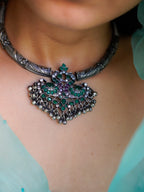 Anassa-Floral Peacock Folk Necklace Set