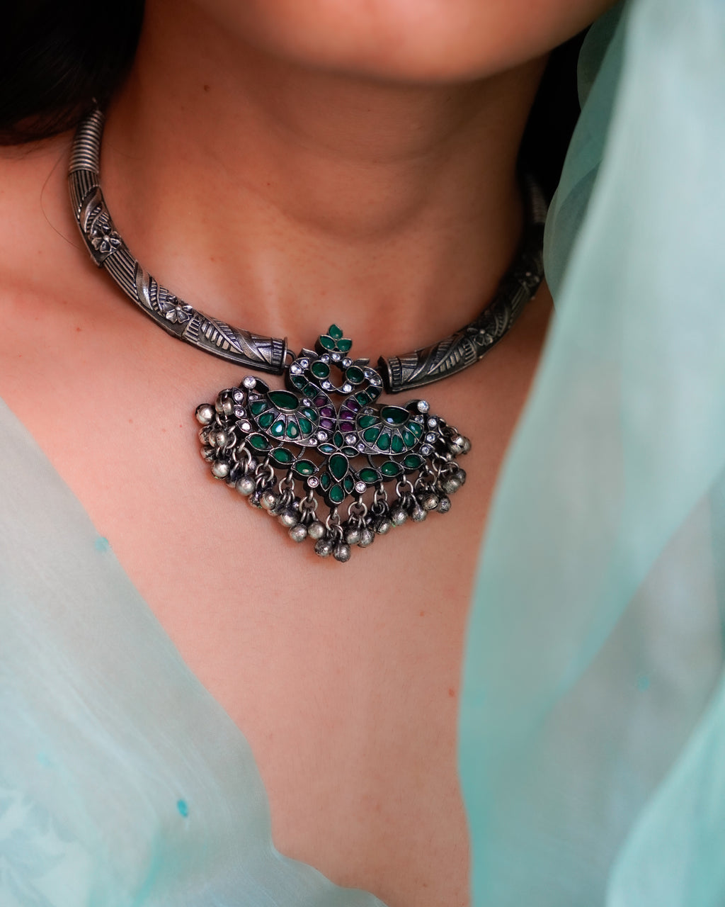 Anassa-Floral Peacock Folk Necklace Set