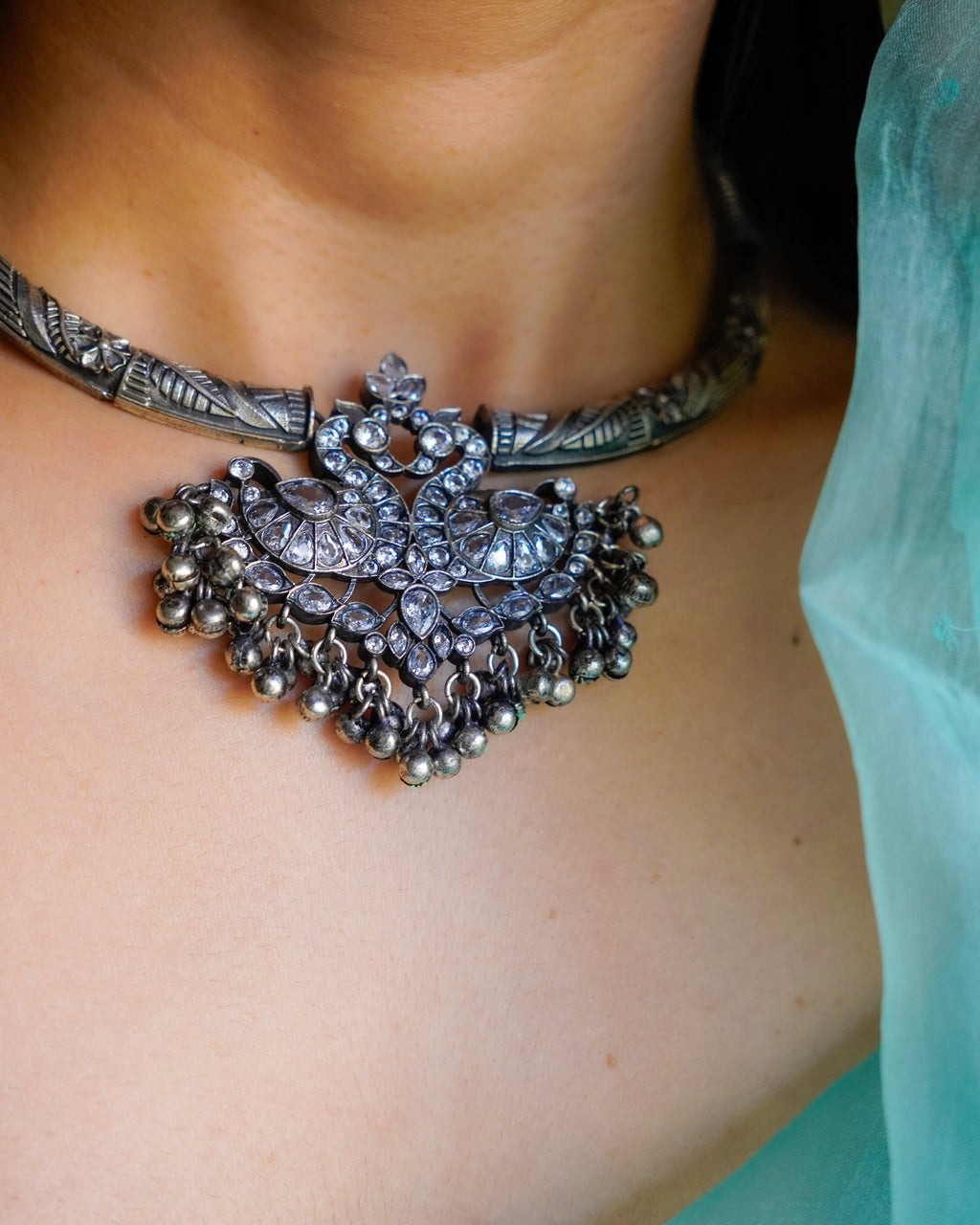 Anassa-Floral Peacock Folk Necklace Set