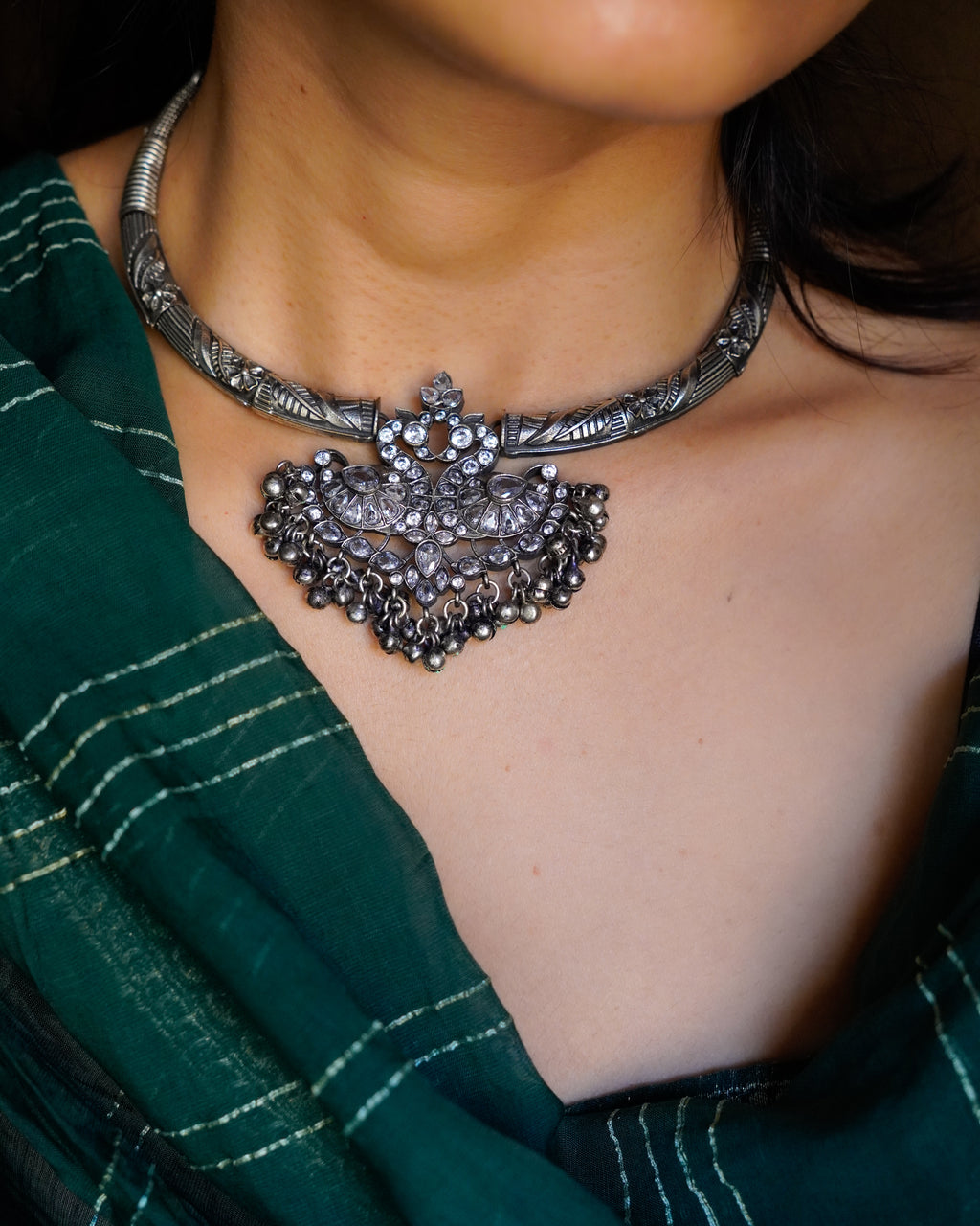 Anassa-Floral Peacock Folk Necklace Set