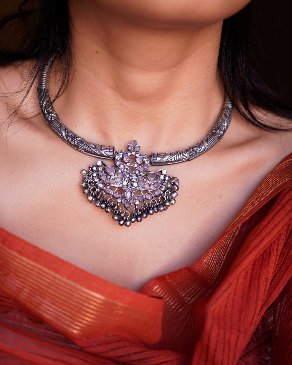 Anassa-Floral Peacock Folk Necklace Set