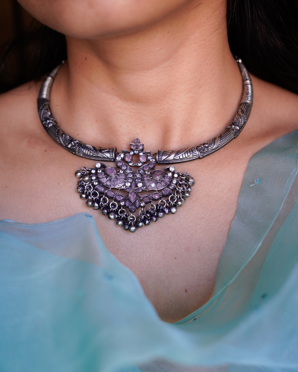 Anassa-Floral Peacock Folk Necklace Set