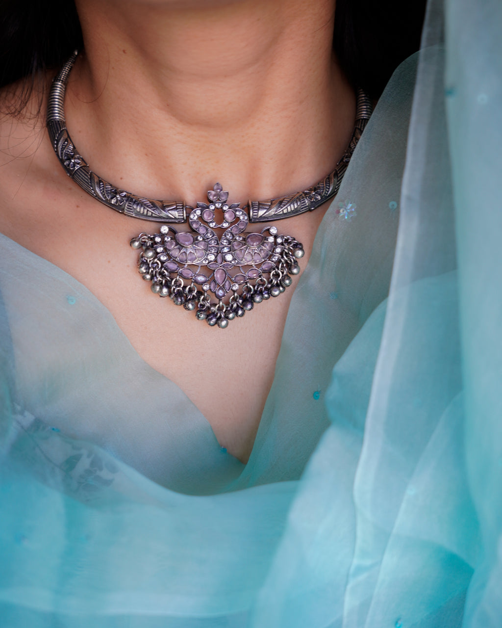 Anassa-Floral Peacock Folk Necklace Set