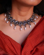 Anassa-Dual Tone Moti Floral Necklace Set