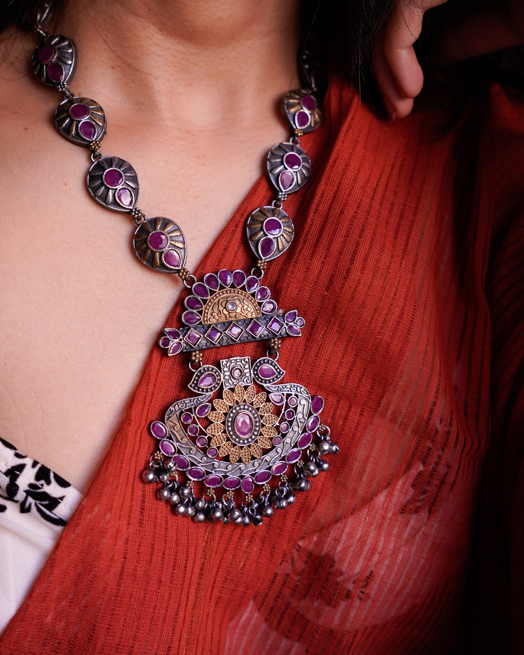 Anassa-Peacock Motif Long Necklace Set