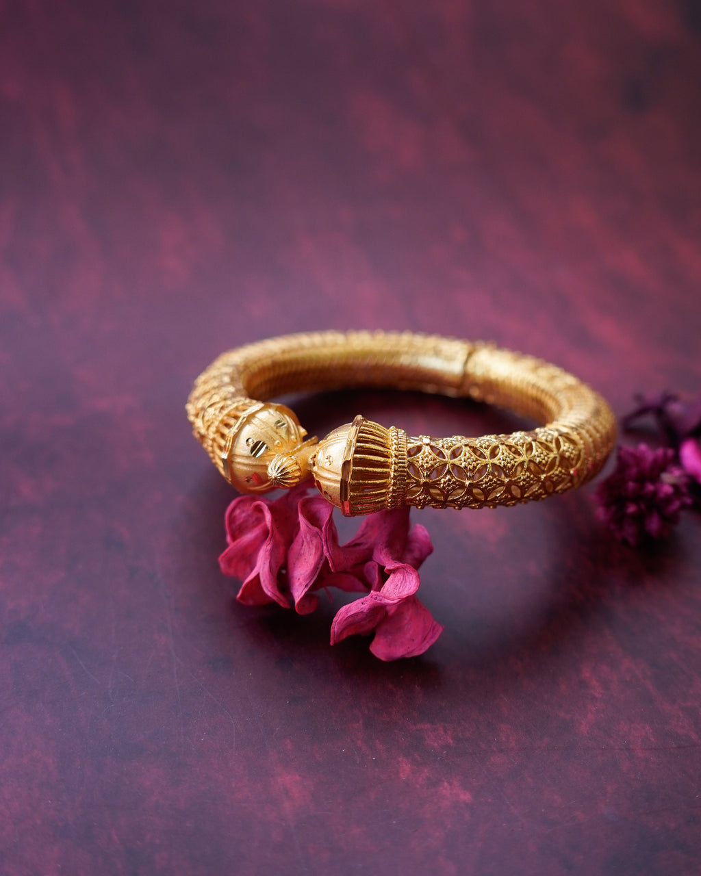 ORO-  Gold Brass Textured Designer Kada Bracelet