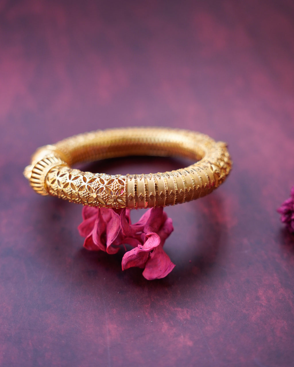 ORO-  Gold Brass Textured Designer Kada Bracelet