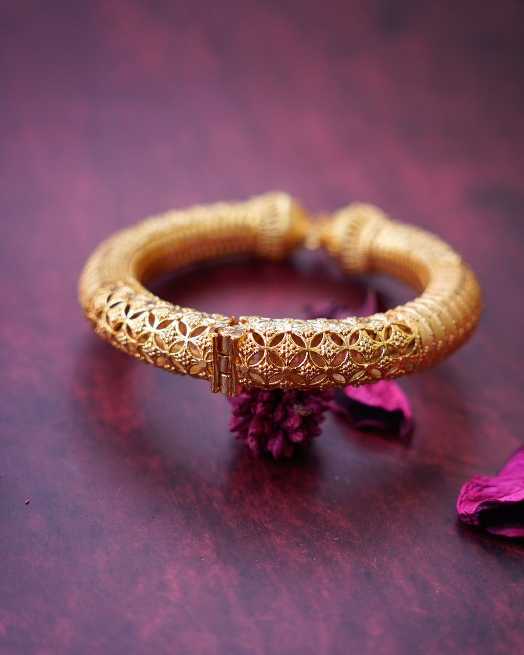 ORO-  Gold Brass Textured Designer Kada Bracelet