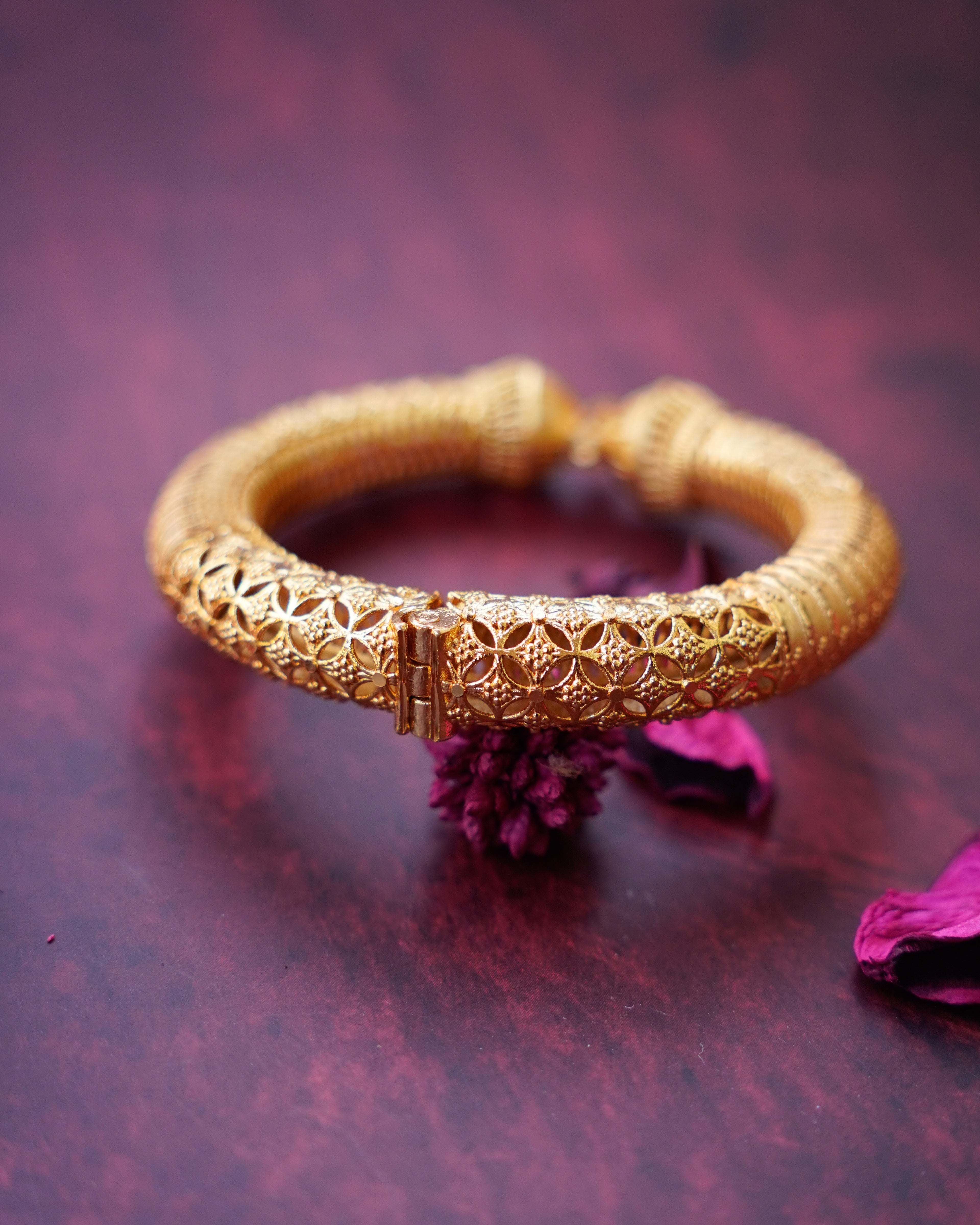 ORO-  Gold Brass Textured Designer Kada Bracelet