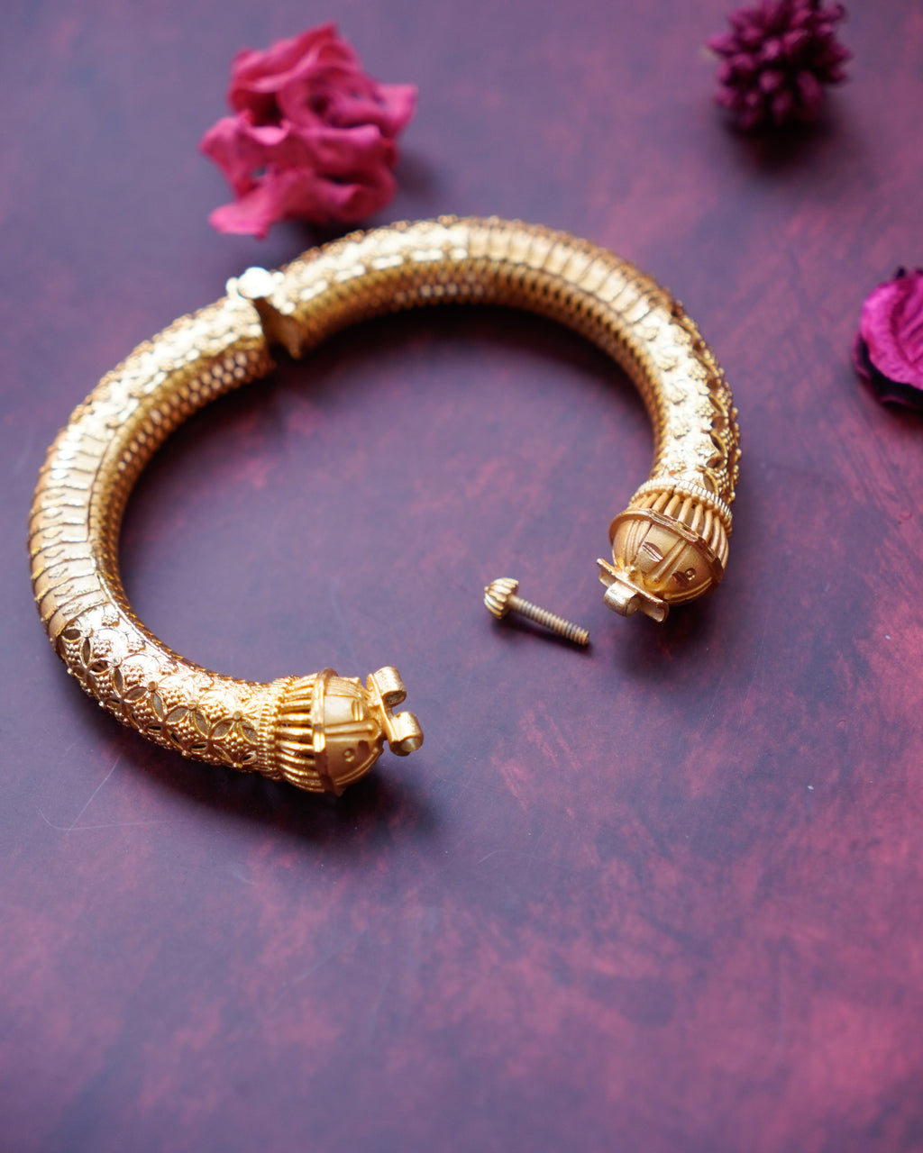 ORO-  Gold Brass Textured Designer Kada Bracelet
