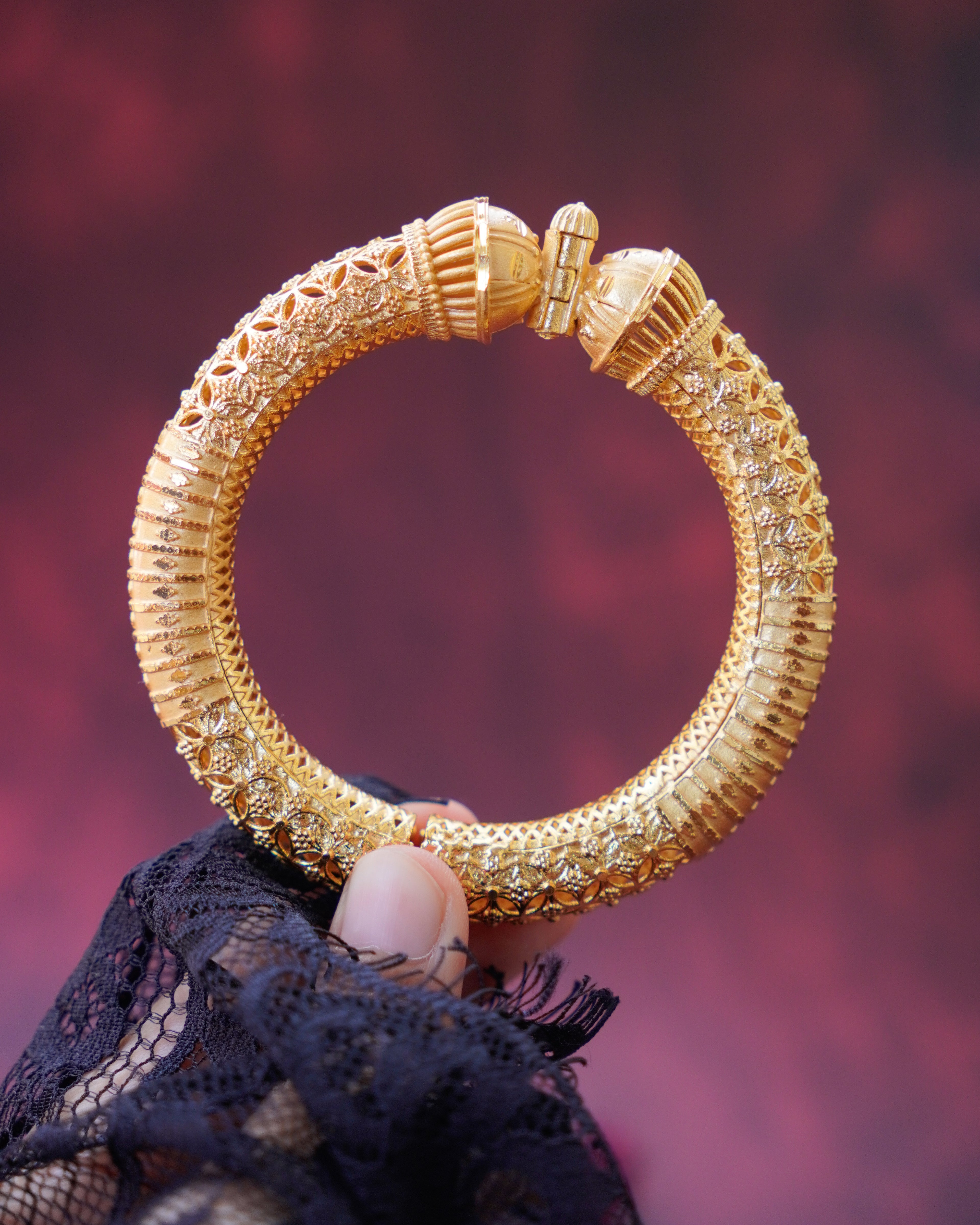 ORO-  Gold Brass Textured Designer Kada Bracelet