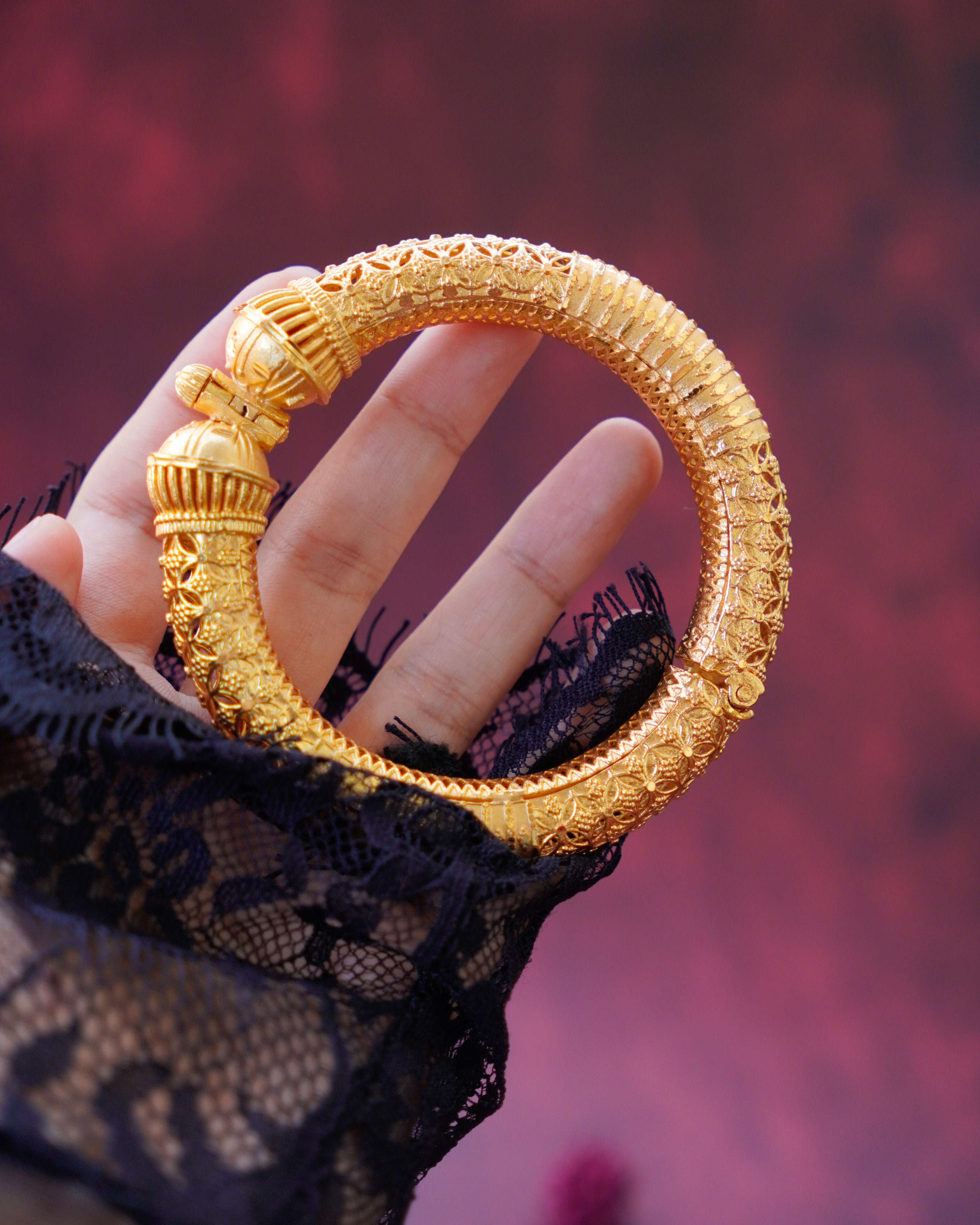 ORO-  Gold Brass Textured Designer Kada Bracelet