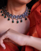 Anassa-Dual Tone Moti Floral Necklace Set