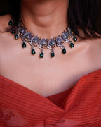 Anassa-Dual Tone Moti Floral Necklace Set
