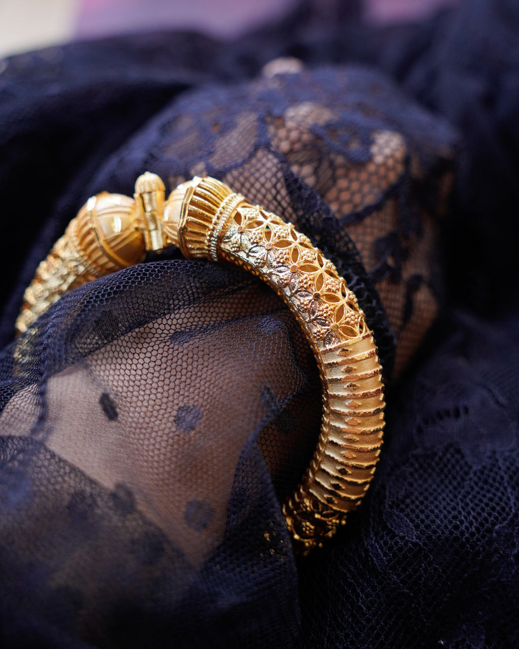 ORO-  Gold Brass Textured Designer Kada Bracelet