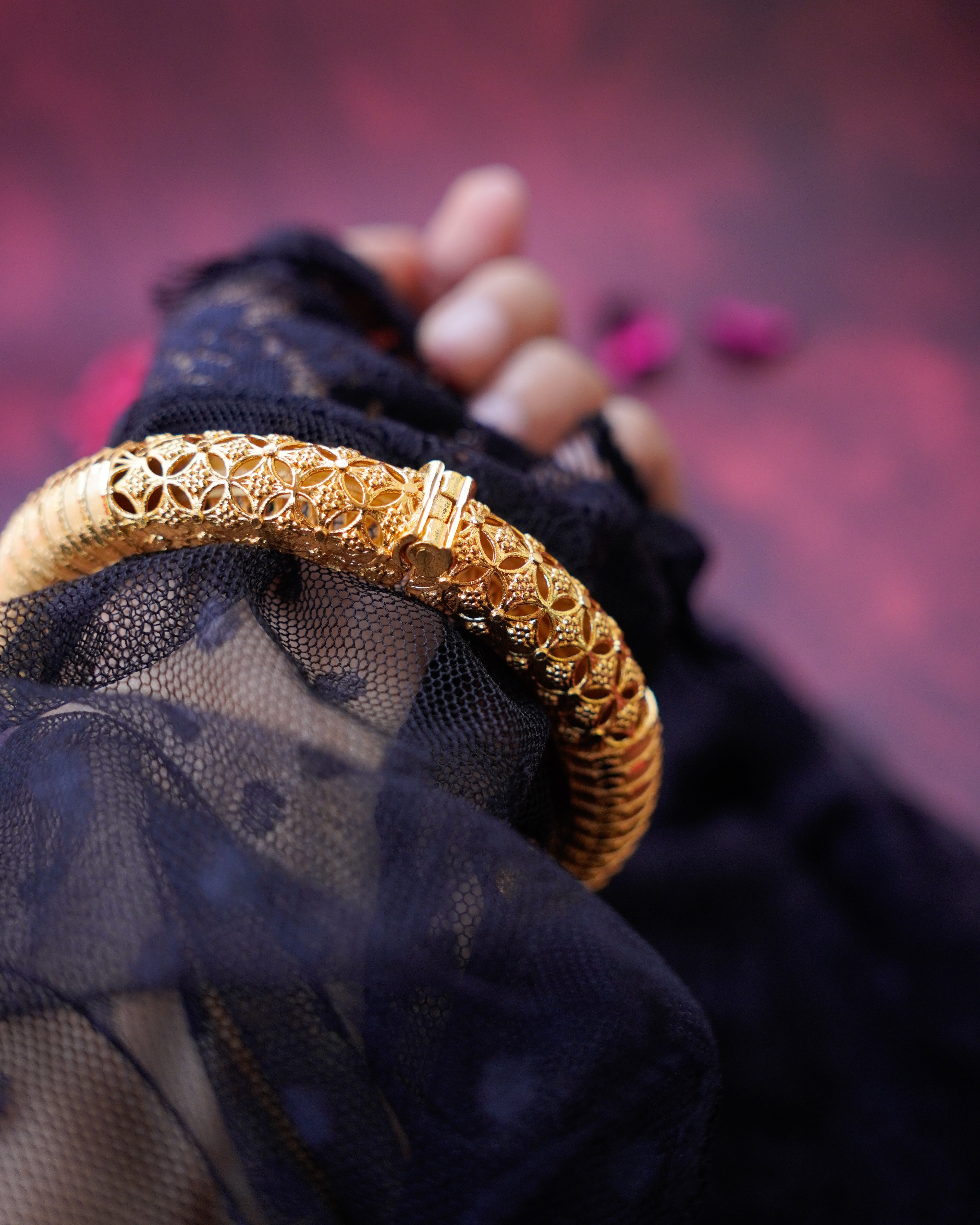 ORO-  Gold Brass Textured Designer Kada Bracelet