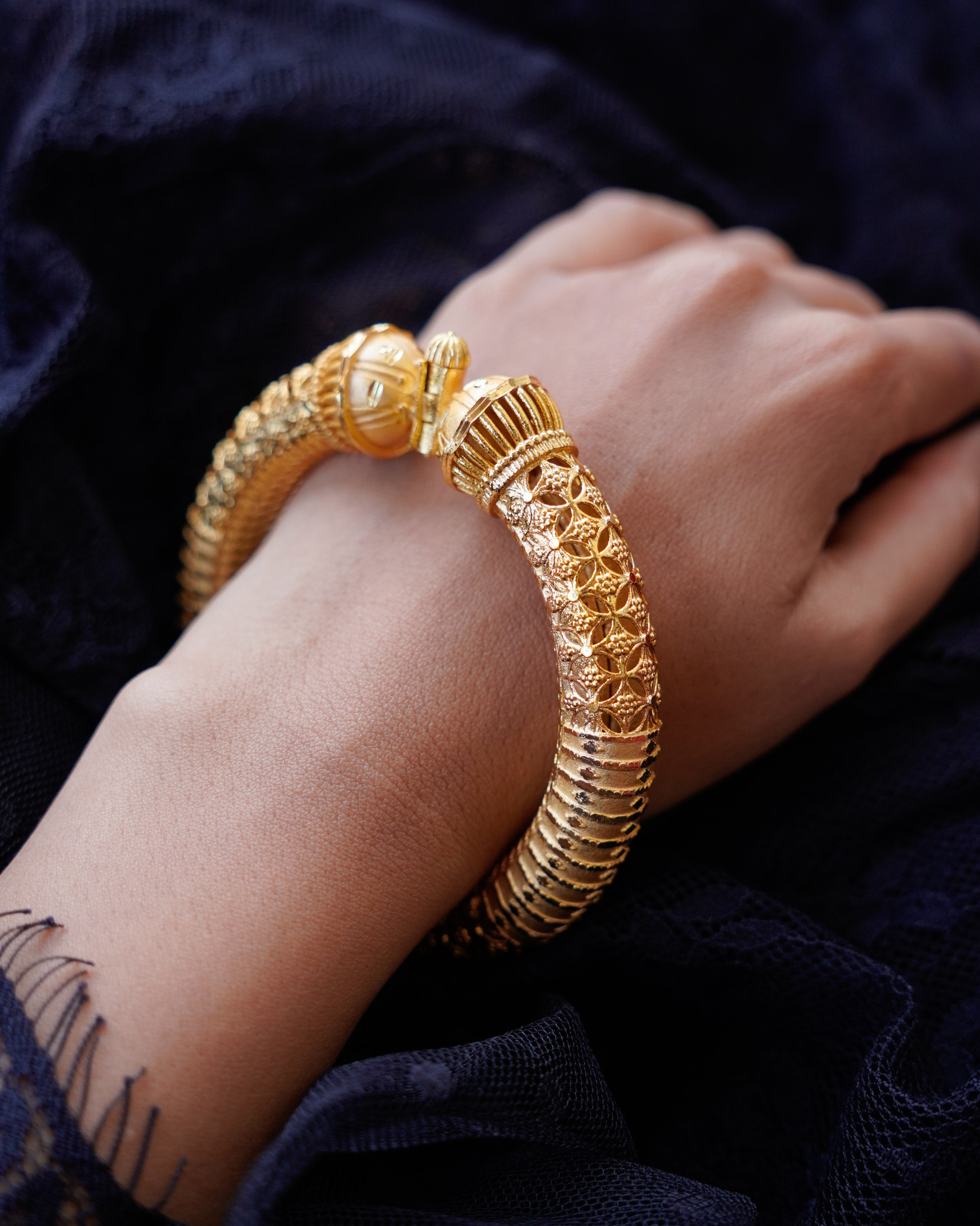ORO-  Gold Brass Textured Designer Kada Bracelet
