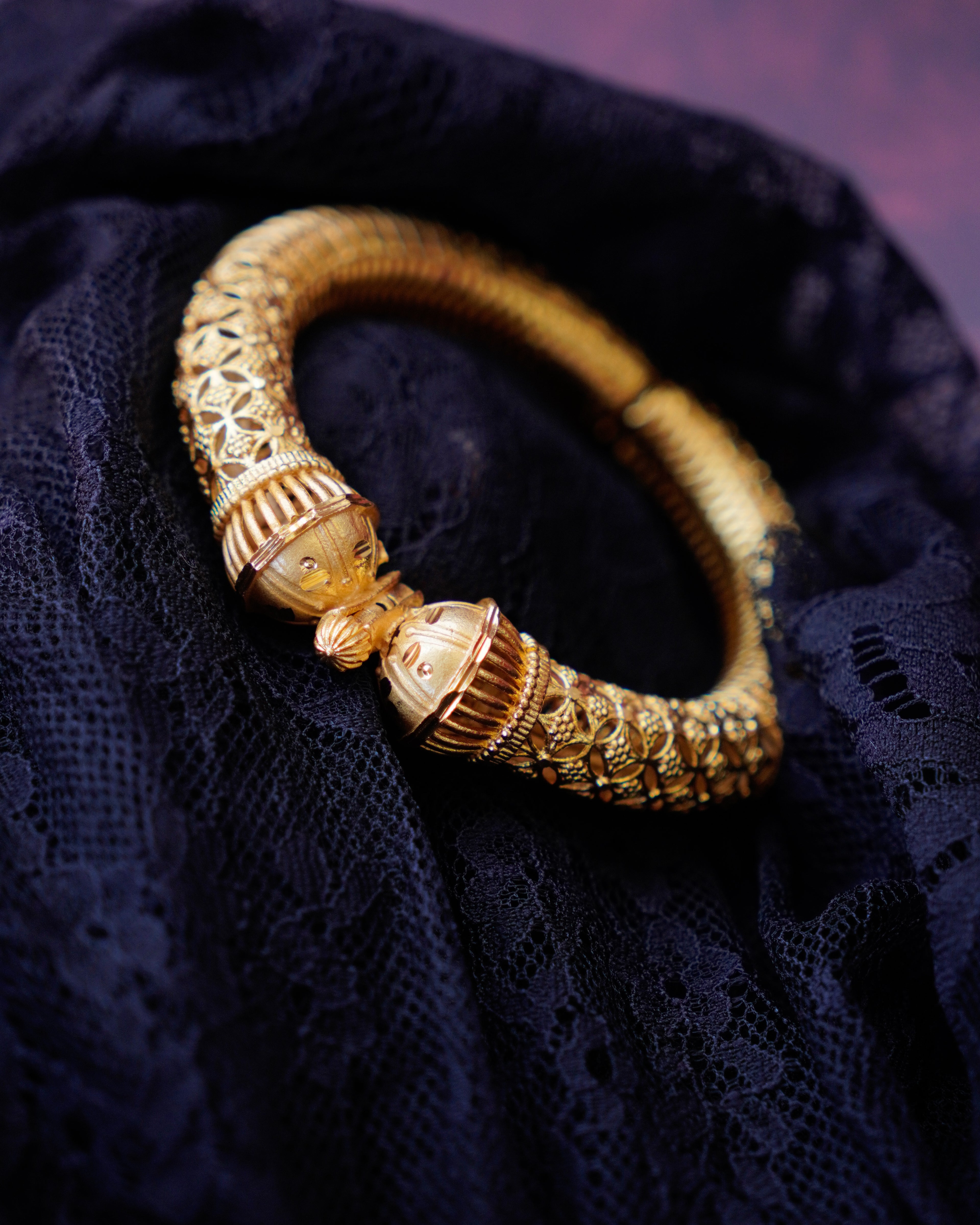 ORO-  Gold Brass Textured Designer Kada Bracelet