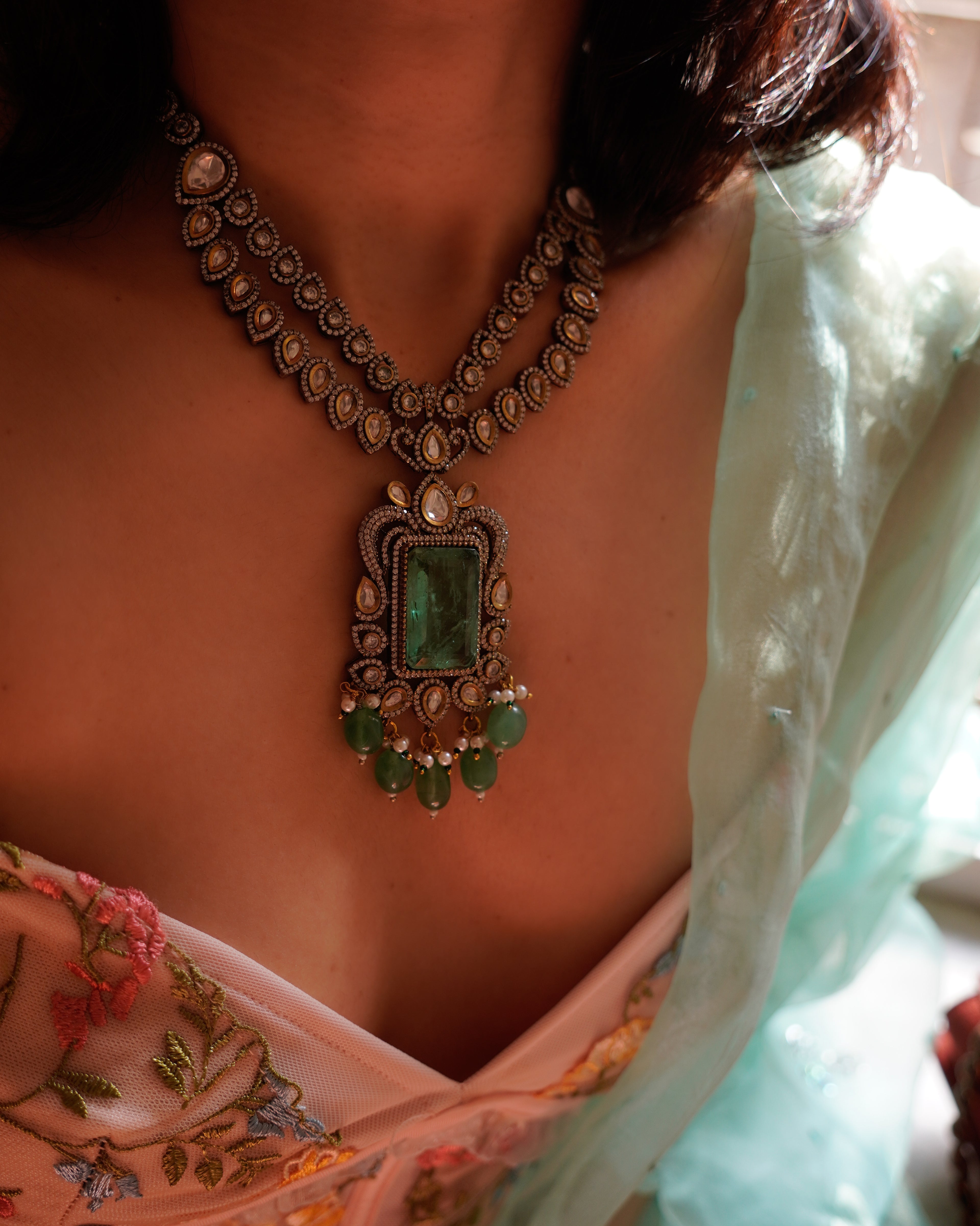 ROOP-Royal Victorian Kundan Stonework Necklace Set