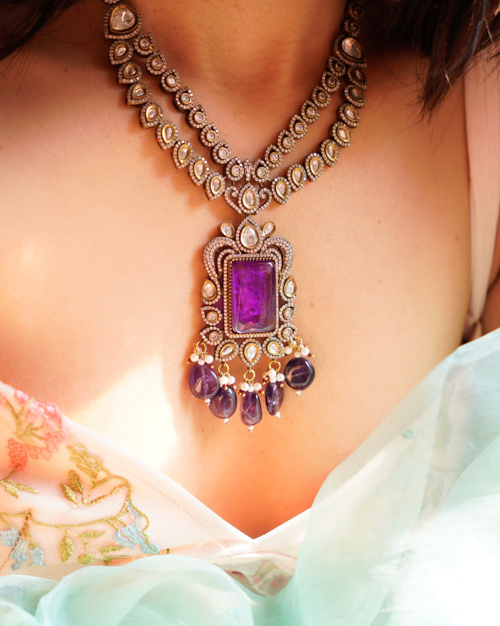 ROOP-Royal Victorian Kundan Stonework Necklace Set