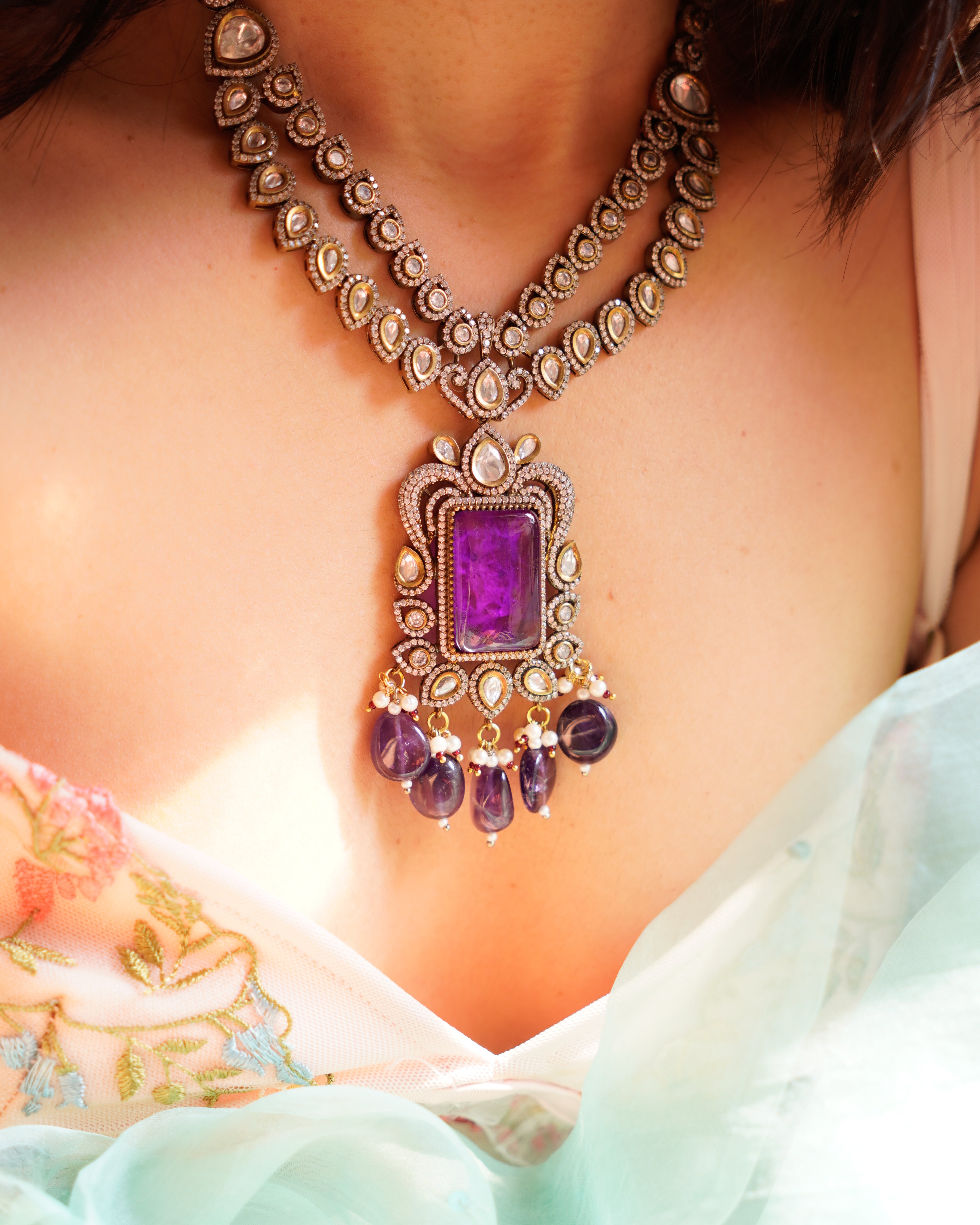 ROOP-Royal Victorian Kundan Stonework Necklace Set