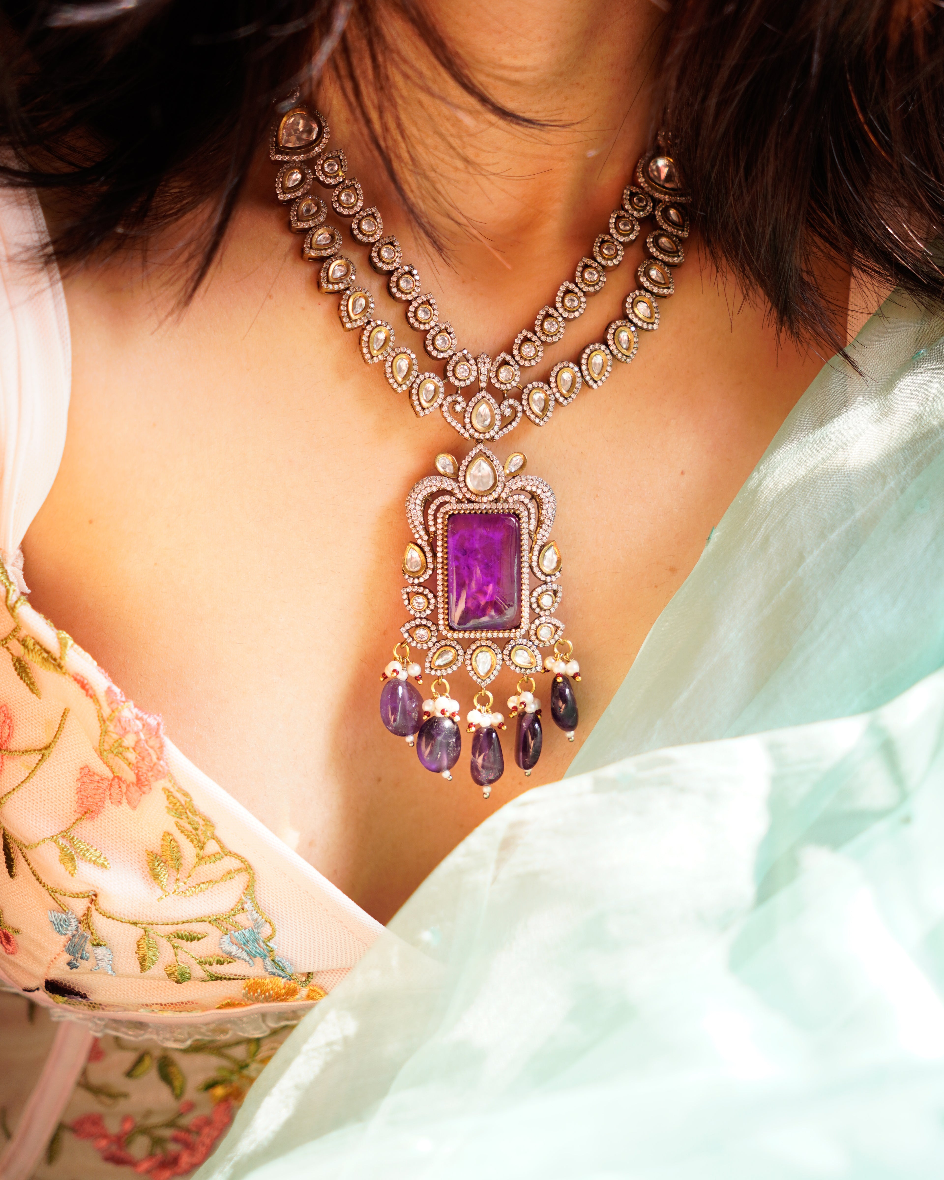 ROOP-Royal Victorian Kundan Stonework Necklace Set