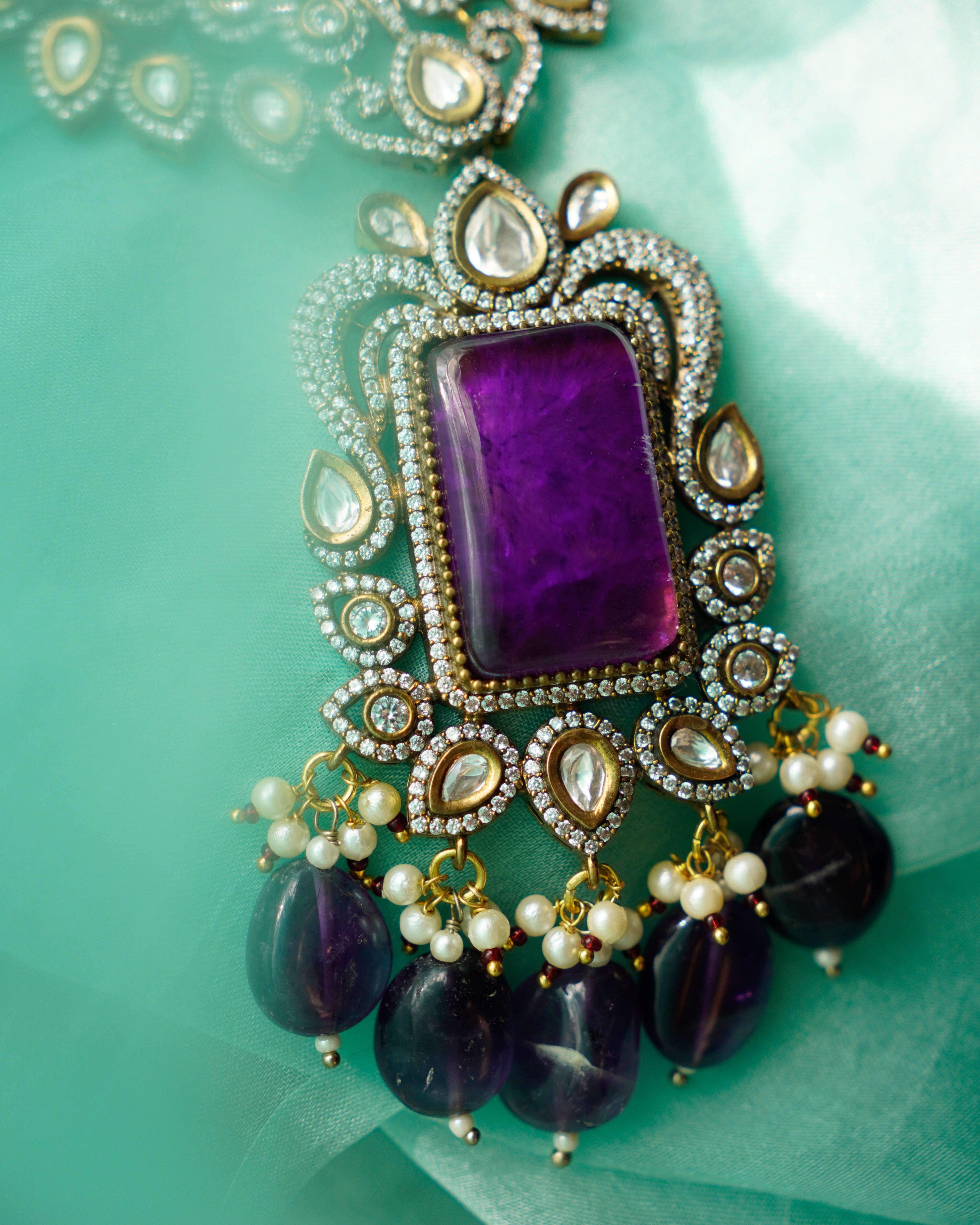 ROOP-Royal Victorian Kundan Stonework Necklace Set