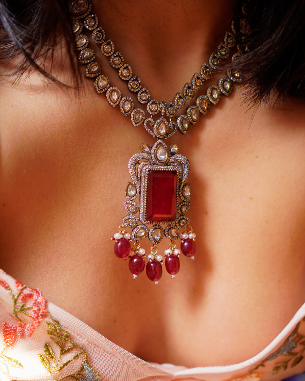 ROOP-Royal Victorian Kundan Stonework Necklace Set
