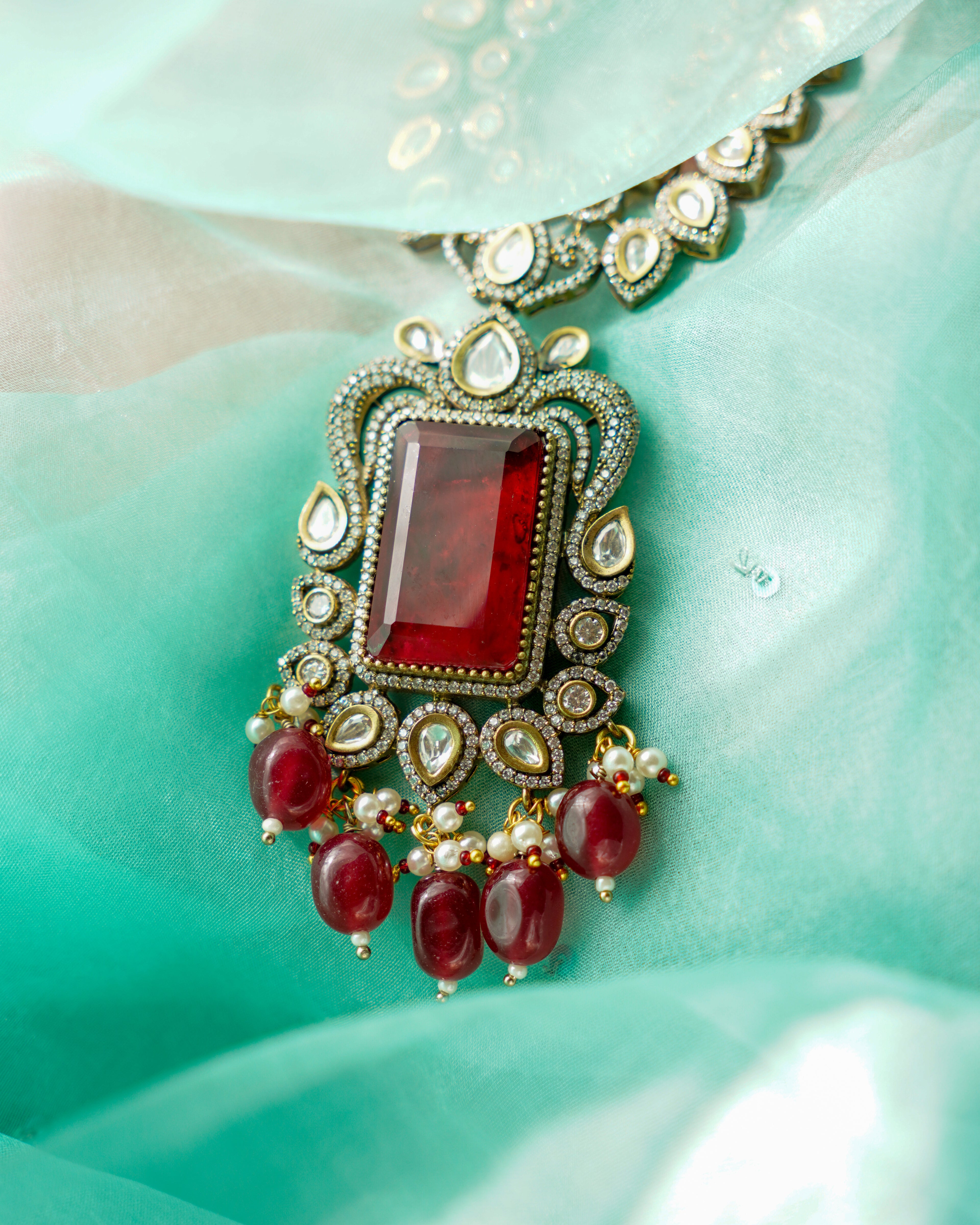 ROOP-Royal Victorian Kundan Stonework Necklace Set